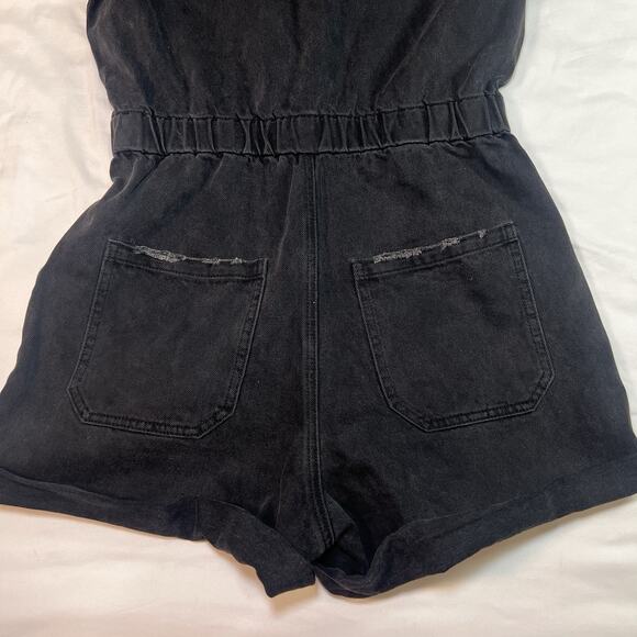 Show Me Your Mumu Romper Size M Washed Black Cannon Button Distressed Short NWT - Picture 10 of 12